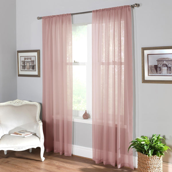 Plain Dyed Voile Curtain Panel Pair Blush Pink - Ideal