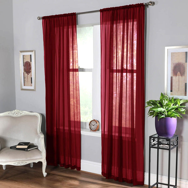 Plain Dyed Voile Curtain Panel Pair Brick Red - Ideal