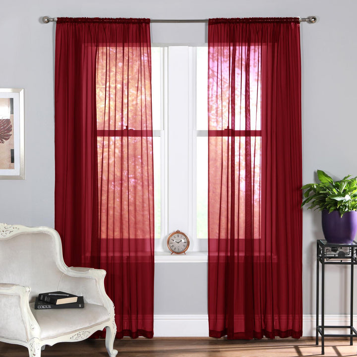 Plain Dyed Voile Curtain Panel Pair Brick Red - Ideal