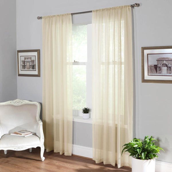 Plain Dyed Voile Curtain Panel Pair Cream - Ideal