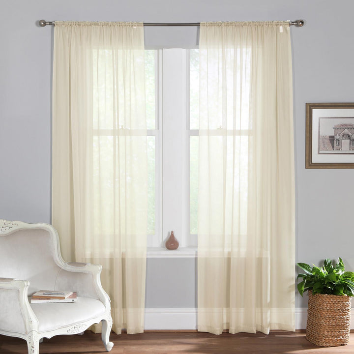 Plain Dyed Voile Curtain Panel Pair Cream - Ideal