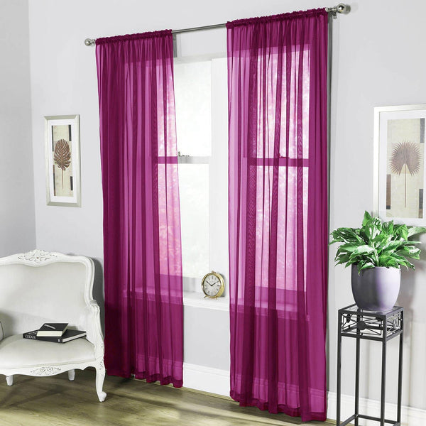 Plain Dyed Voile Curtain Panel Pair Fuchsia - Ideal