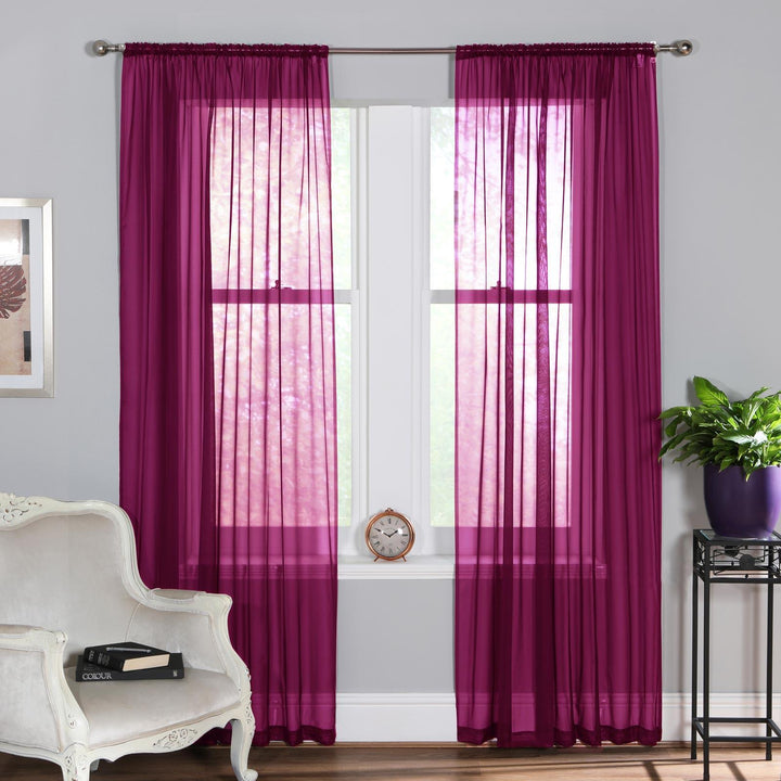Plain Dyed Voile Curtain Panel Pair Fuchsia - Ideal