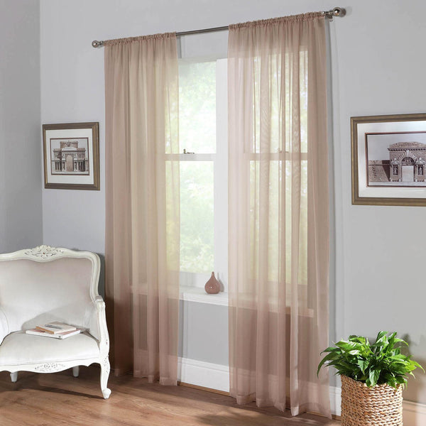 Plain Dyed Voile Curtain Panel Pair Latte - Ideal
