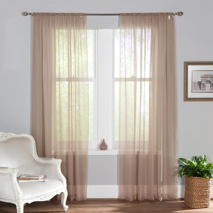 Plain Dyed Voile Curtain Panel Pair Latte - Ideal