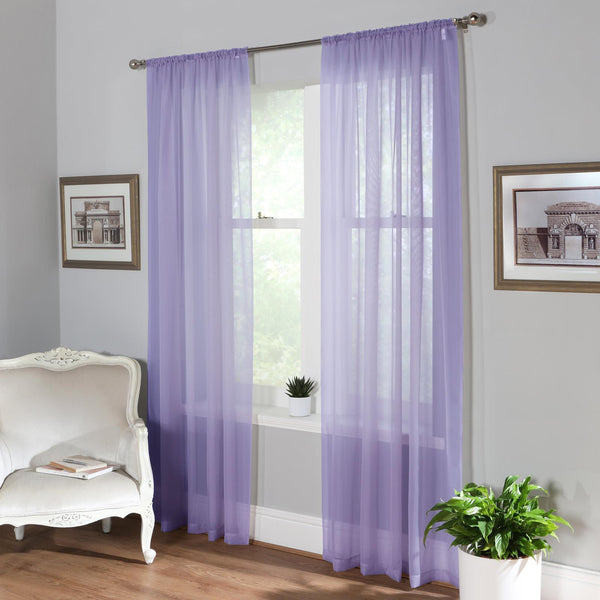 Plain Dyed Voile Curtain Panel Pair Lavender - Ideal