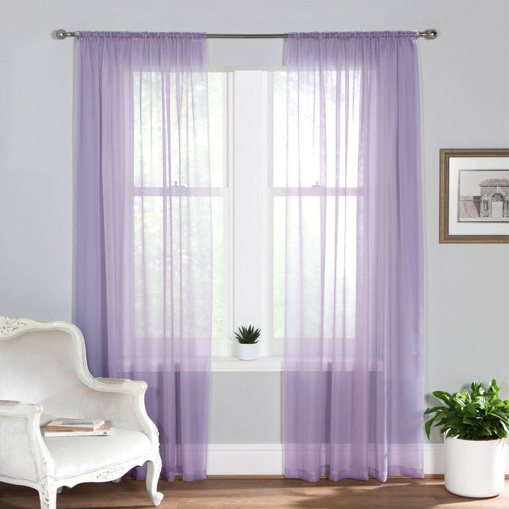 Plain Dyed Voile Curtain Panel Pair Lavender - Ideal