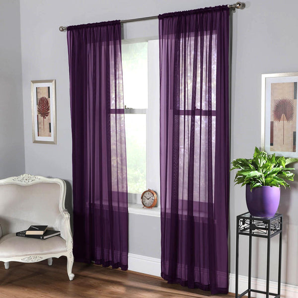 Plain Dyed Voile Curtain Panel Pair Purple - Ideal