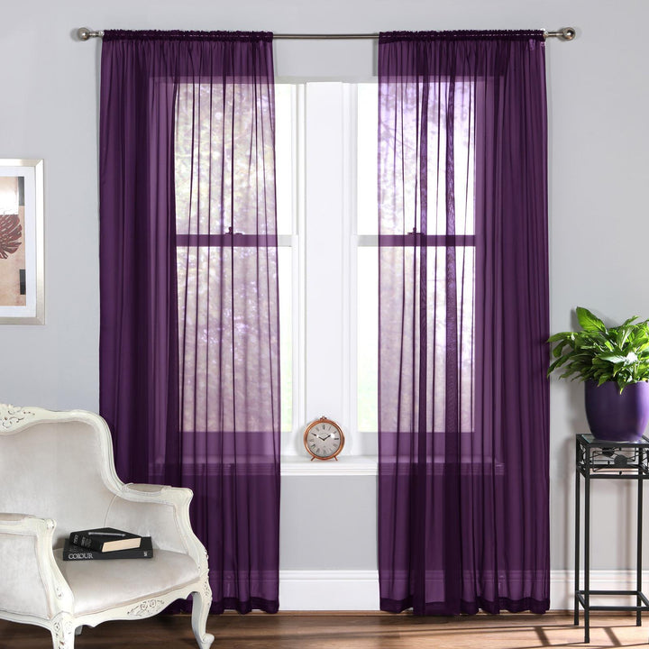 Plain Dyed Voile Curtain Panel Pair Purple - Ideal