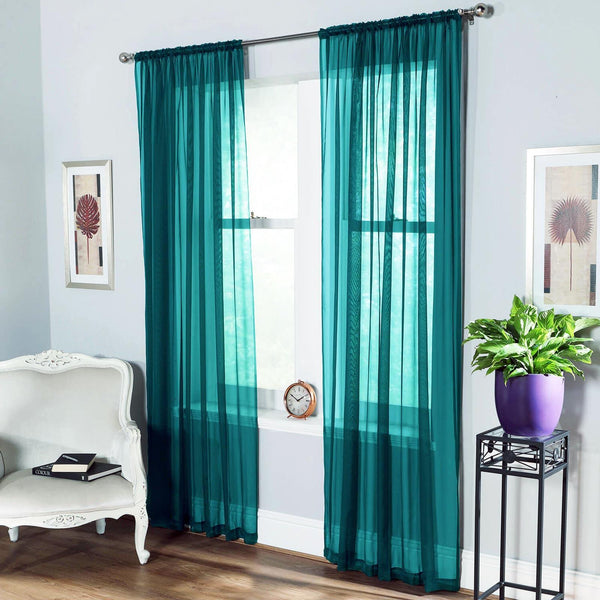Plain Dyed Voile Curtain Panel Pair Teal - Ideal