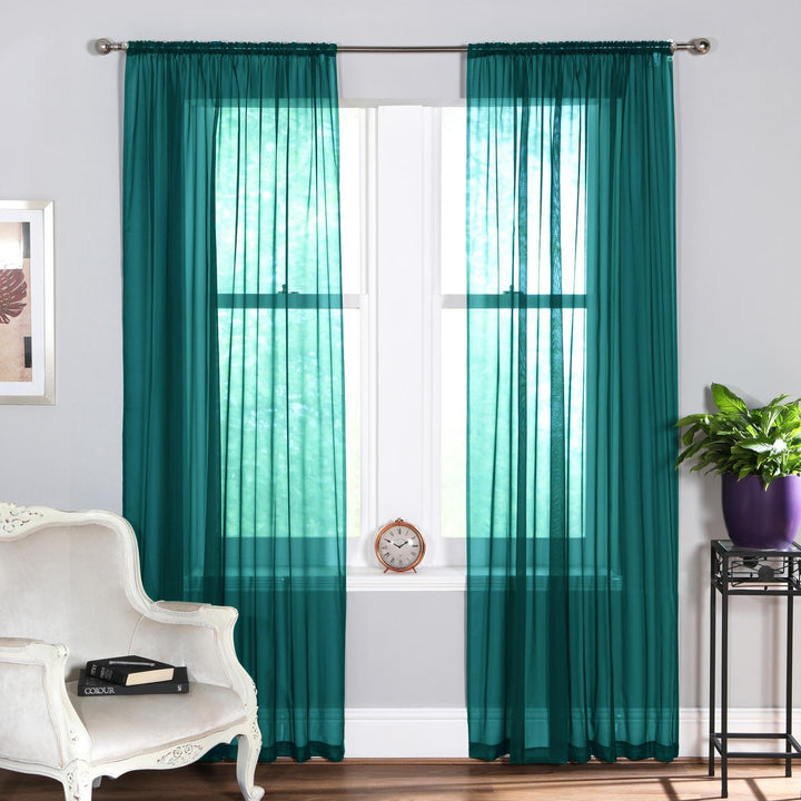 Plain Dyed Voile Curtain Panel Pair Teal - Ideal