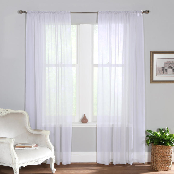 Plain Dyed Voile Curtain Panel Pair White - Ideal