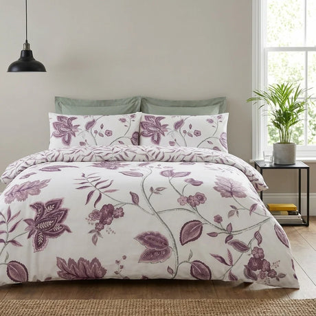 Samira Floral Teal Polycotton Duvet Cover Set - Plum