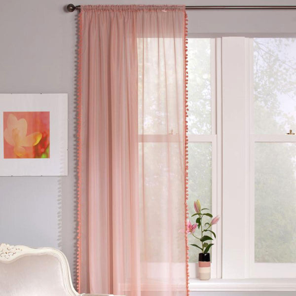 Pom Pom Voile Curtain Panel Dusky Pink - Ideal