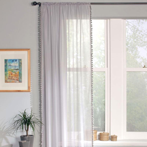 Pom Pom Voile Curtain Panel Grey - Ideal