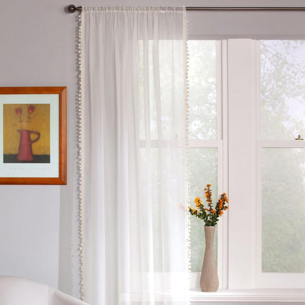 Pom Pom Voile Curtain Panel Natural - Ideal