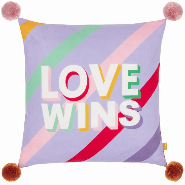 Pom Poms Love Wins Lilac Cushion Cover 17" x 17" - Ideal