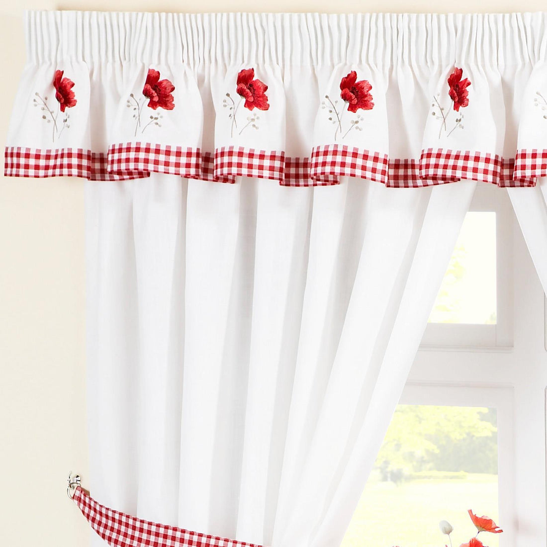 Poppies Tape Top Kitchen Pelmet Curtains