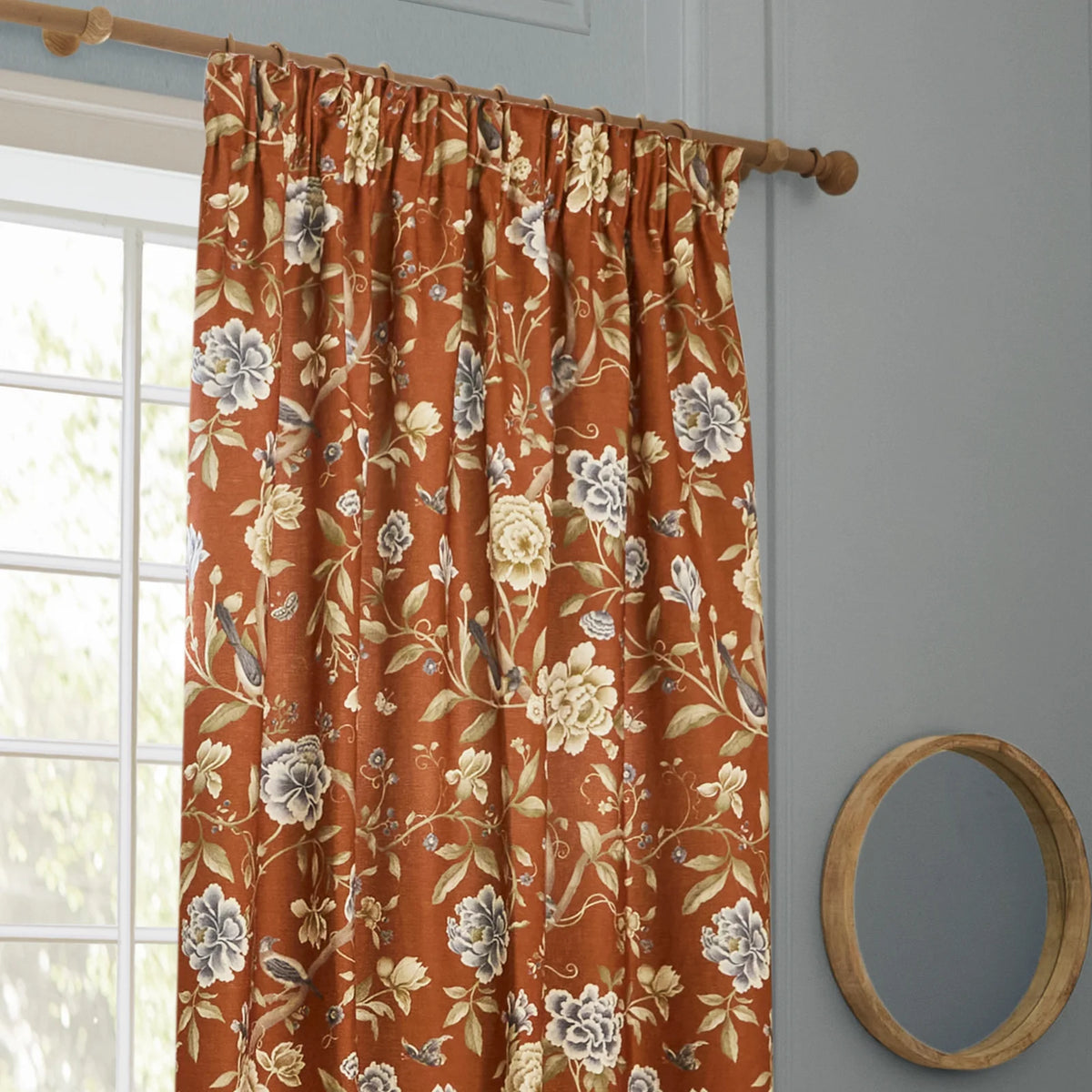 Porcelain Garden Rust Thermal Dimout Pencil Pleat Curtains - additional product view 2