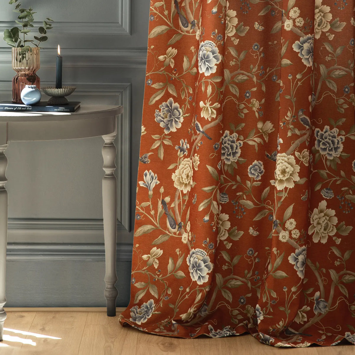 Porcelain Garden Rust Thermal Dimout Pencil Pleat Curtains - additional product view 3