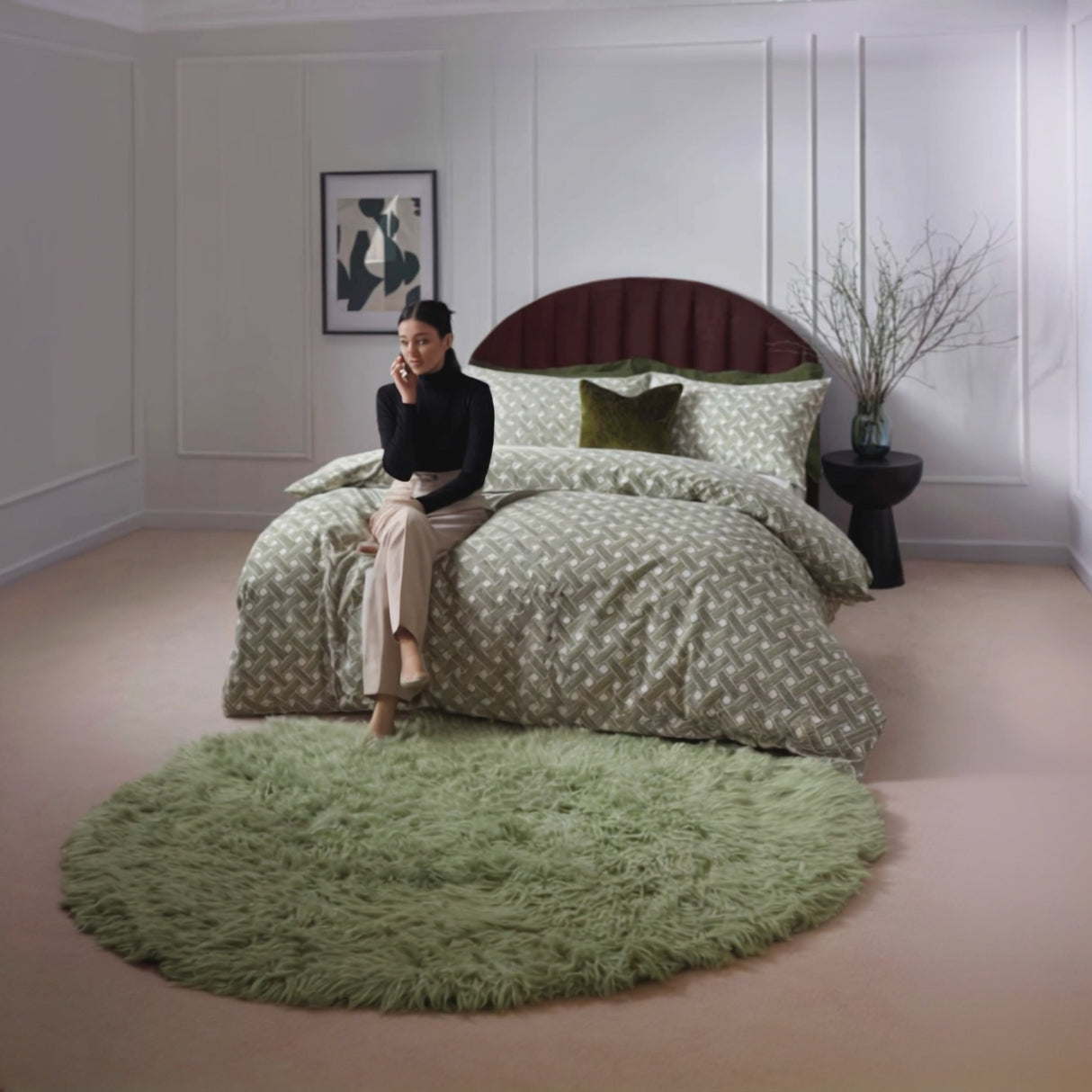 Alexa Abstract Cotton Rich Olive Duvet Cover Set by Wylder Tropics