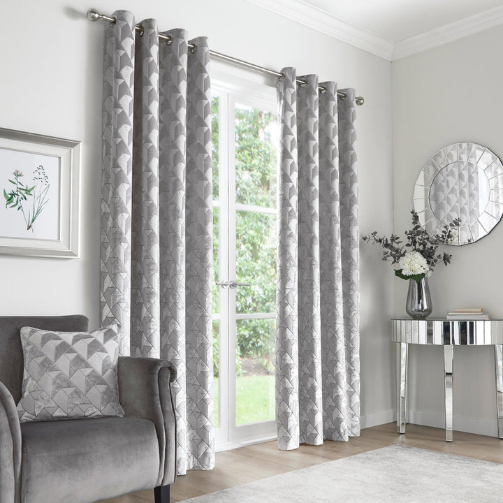 Quentin Velvet Eyelet Curtains Silver - Ideal