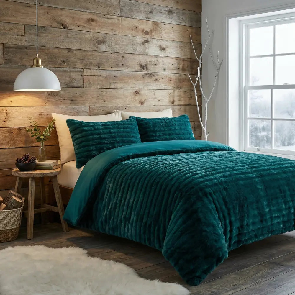 Rabbit Faux Fur Racing Green Duvet Cover Bedding Set