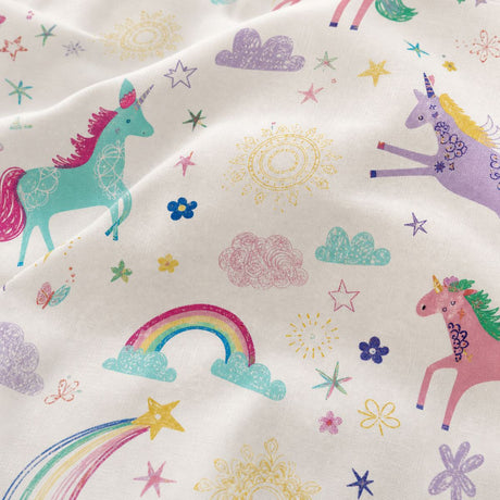Macro close-up of the duvet cover fabric on the Rainbow Unicorn Kids Duvet Cover Set