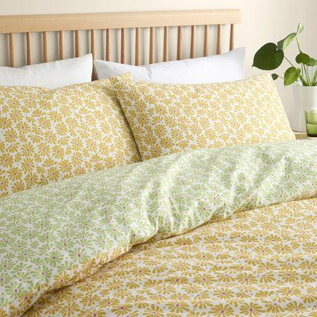Fusion Retro Daisy Floral Yellow Polycotton Duvet Cover Set 4