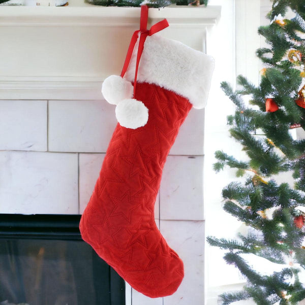 Red Embossed Star Christmas Stocking - Ideal