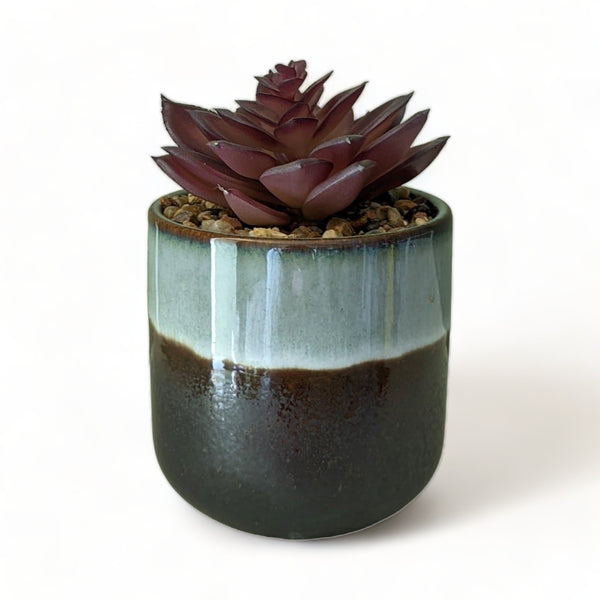 Red Artificial Succulent in Grey Glaze Pot