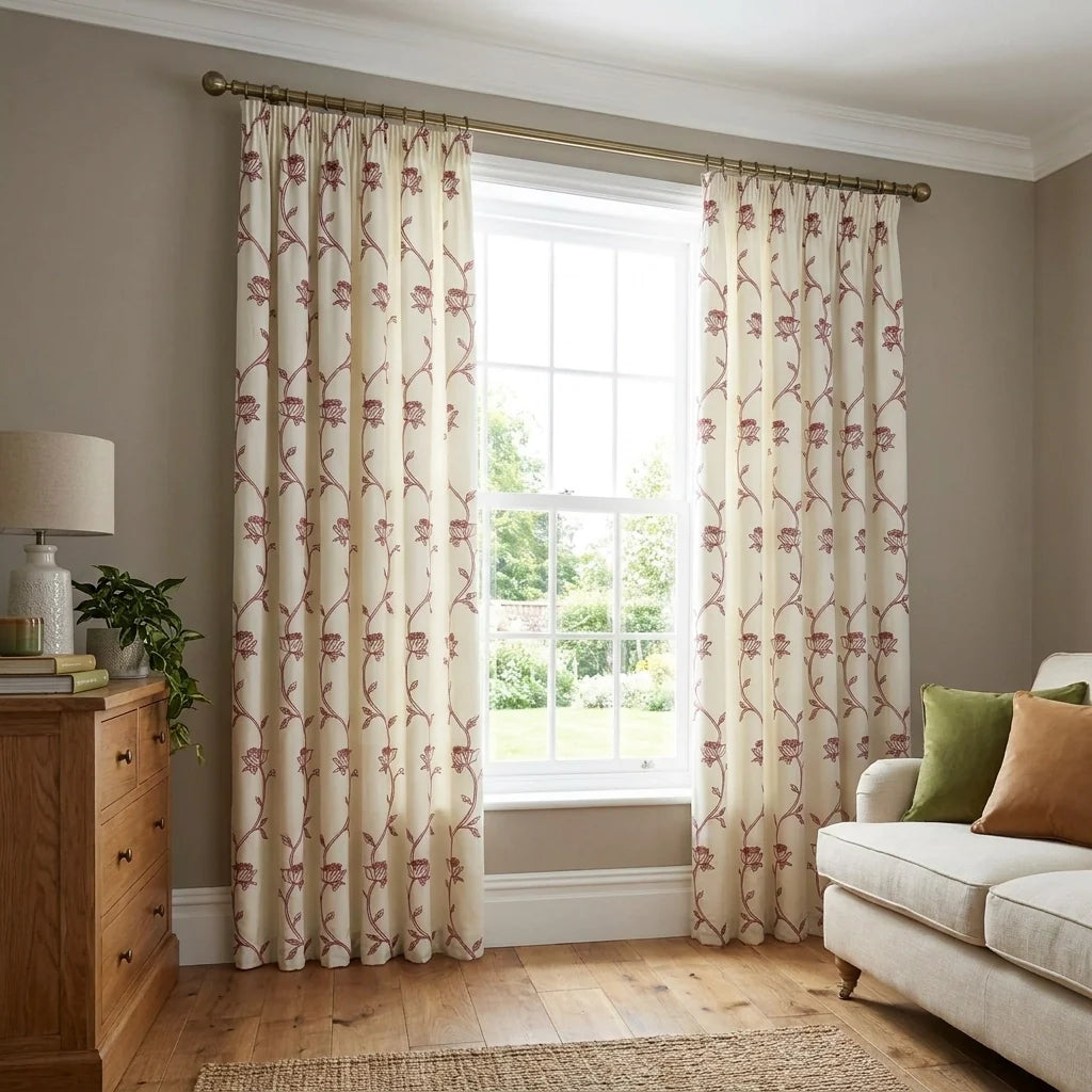 Exeter Pencil Pleat Voile Curtains Red Blackout