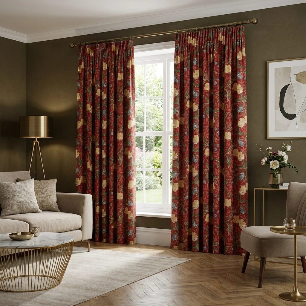 Sandringham Floral Pencil Pleat Tape Top Curtains 4