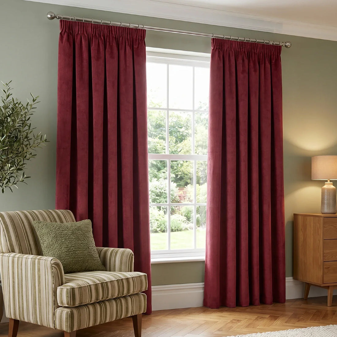 Oxford Red Velvet Thermal Blackout Pencil Pleat Curtains
