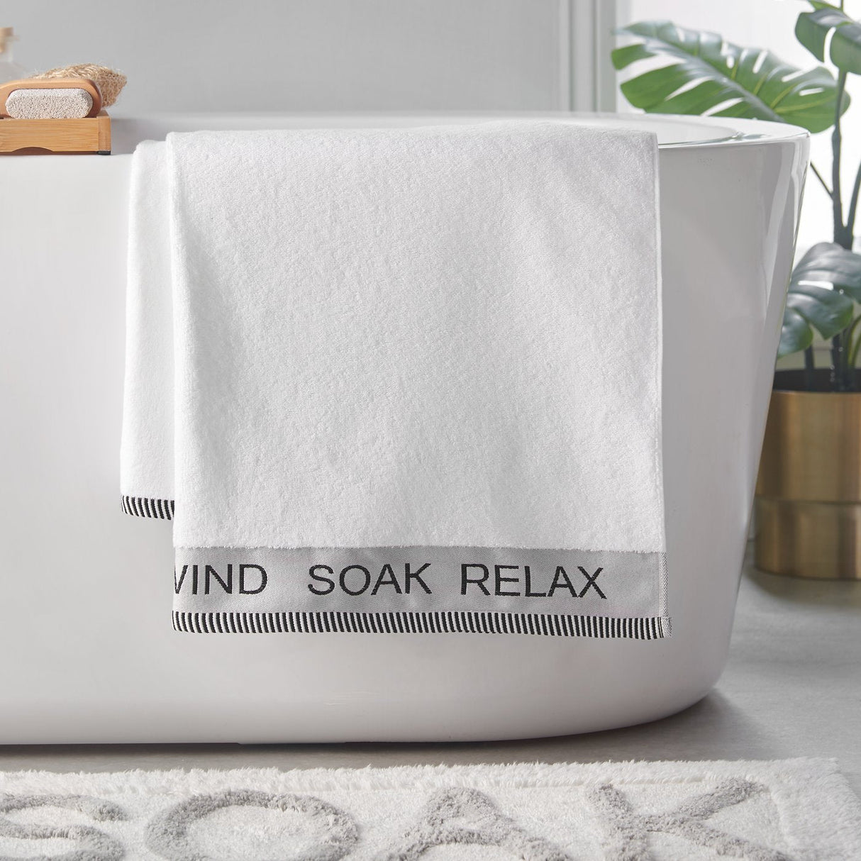 Catherine Lansfield Relax And Unwind Black 400 GSM Cotton Towel - White
