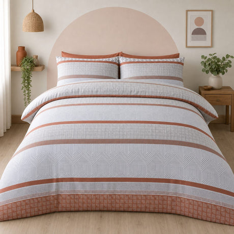 Rico Polycotton Duvet Cover Set in natural styled on a coordinated bedroom bed