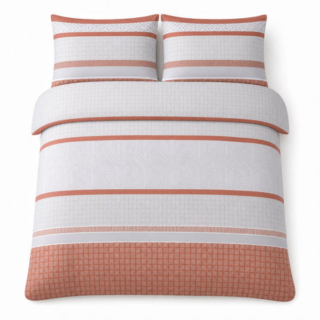 Overhead flat lay of the Rico Polycotton Duvet Cover Set in natural with two matching pillowcases
