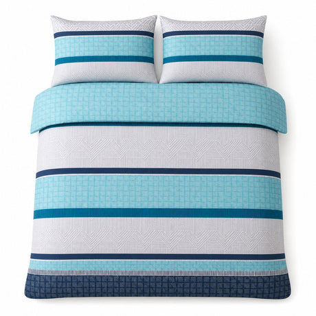 Overhead flat lay of the Rico Polycotton Duvet Cover Set in teal with two matching pillowcases