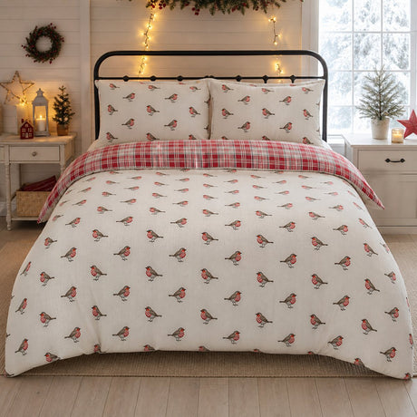 Robin Flannelette Brushed Cotton Duvet Cover Set styled on a bed in a coordinated bedroom lifestyle scene