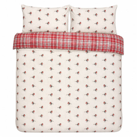 Overhead flat lay of the Robin Flannelette Brushed Cotton Duvet Cover Set with two matching pillowcases