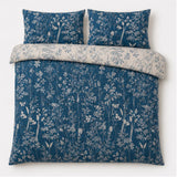 Overhead flat lay of the Rohan 100% Cotton Duvet Cover Set in blue with two matching pillowcases