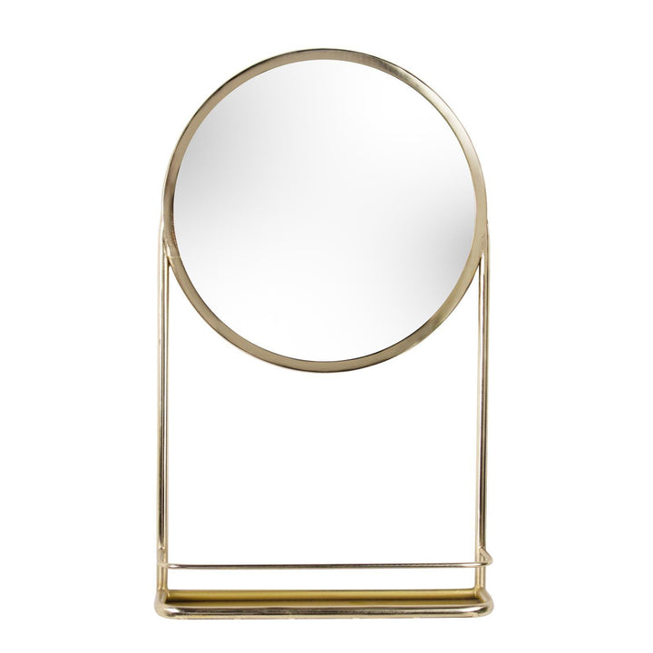 Round Brass Shelf Wall Mirror - Ideal