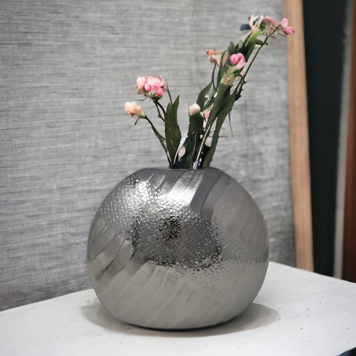 Round Silver Embossed Vase 24cm - Ideal