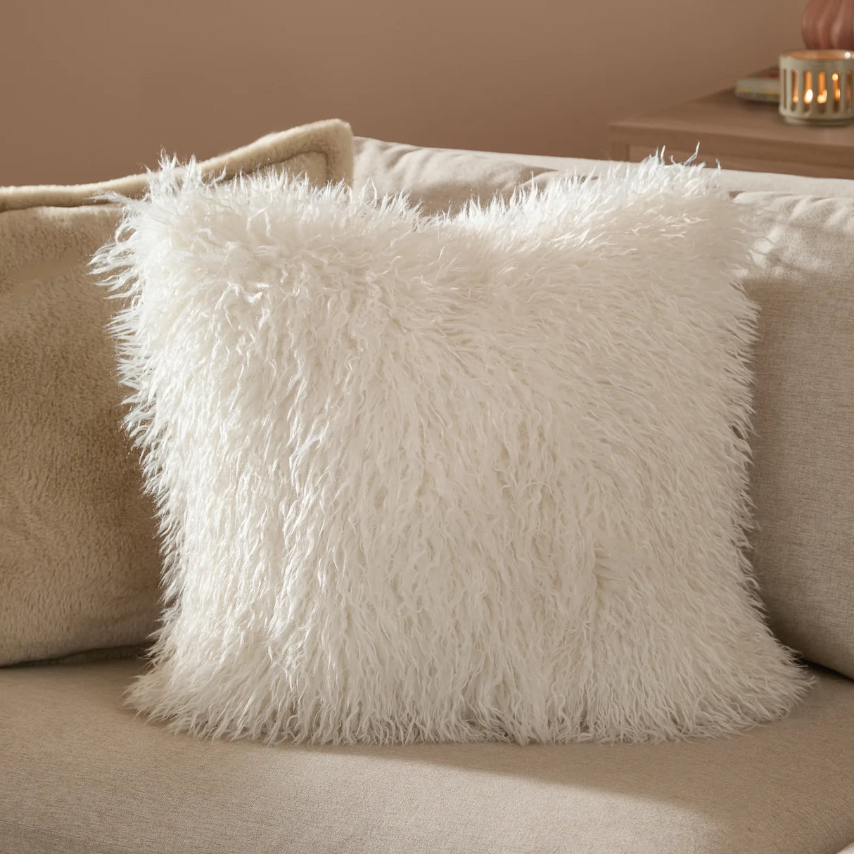 Rowan Faux Fur Cushion Cover Ecru 50 x 50cm - image 1