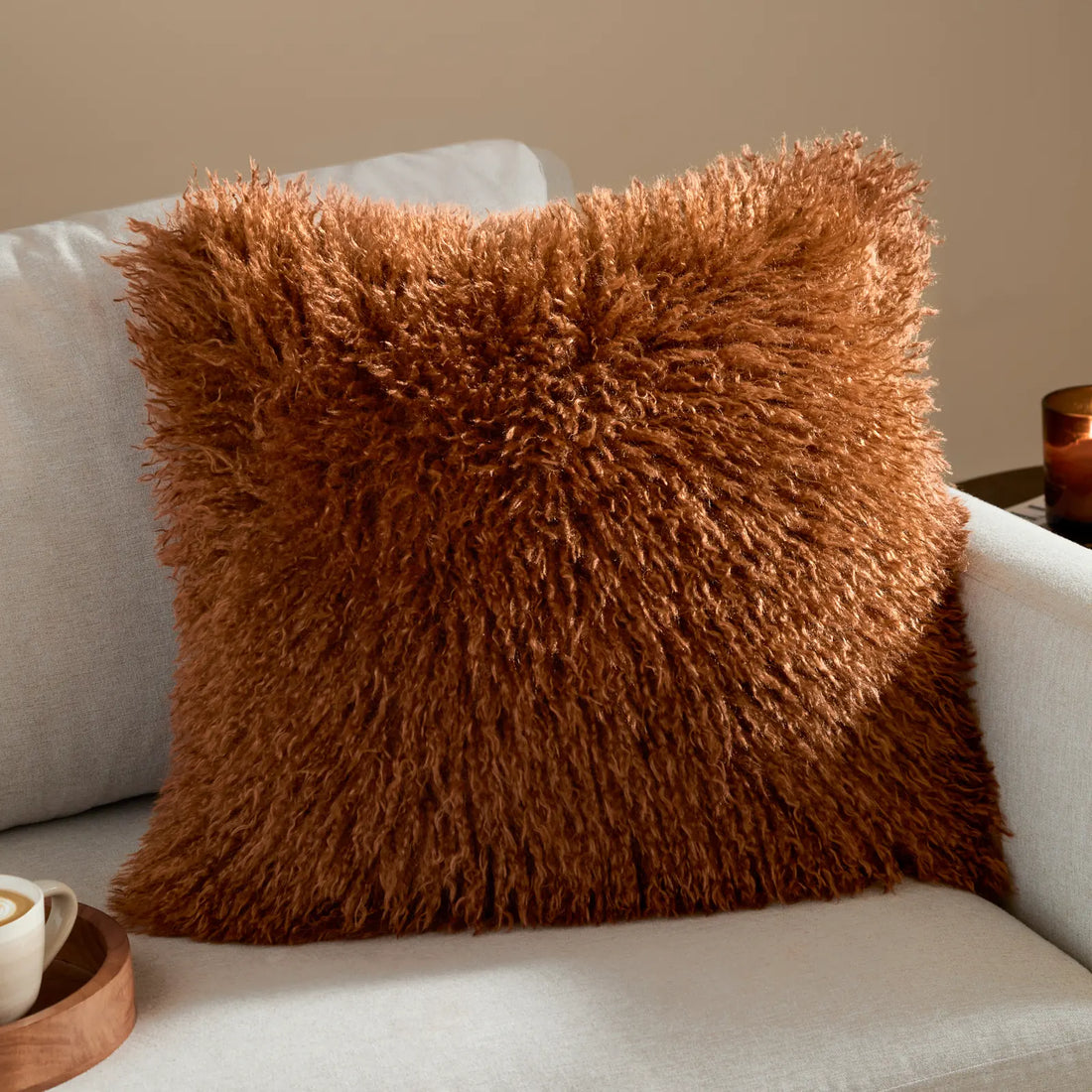 Rowan Faux Fur Cushion Cover Ginger 50 x 50cm