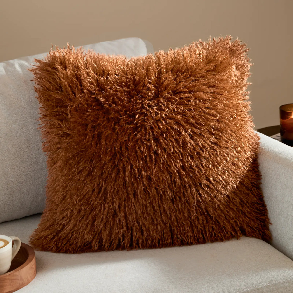 Rowan Faux Fur Cushion Cover Ginger 50 x 50cm - image 1