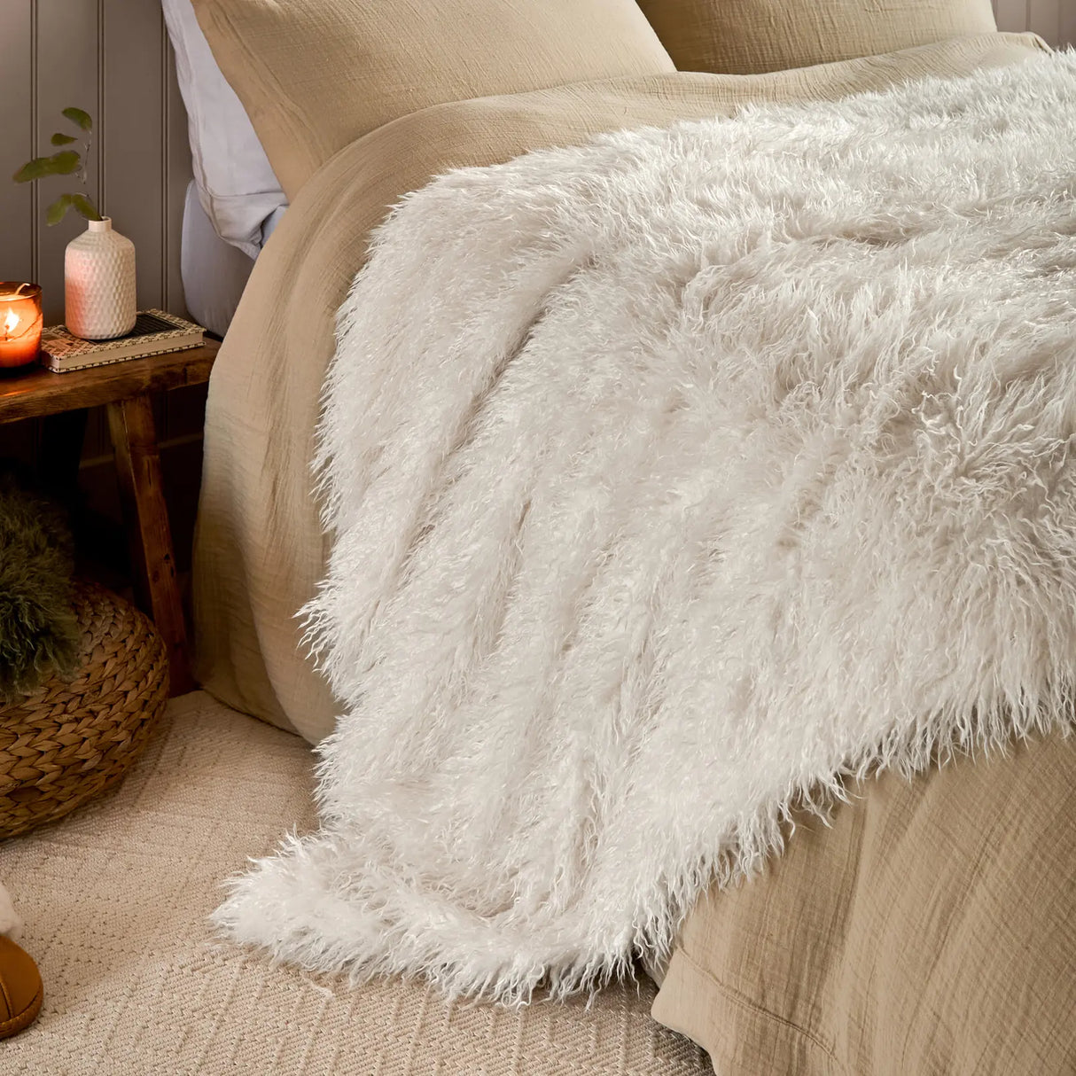 Rowan Faux Fur Throw Ecru 130 x 175cm - image 2