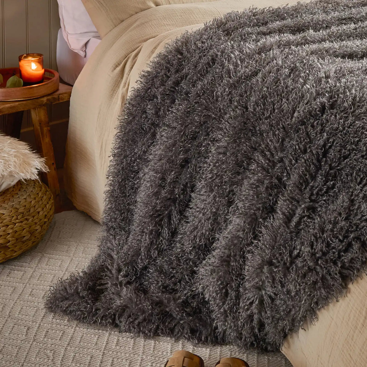 Rowan Faux Fur Throw Grey 130 x 175cm - image 2