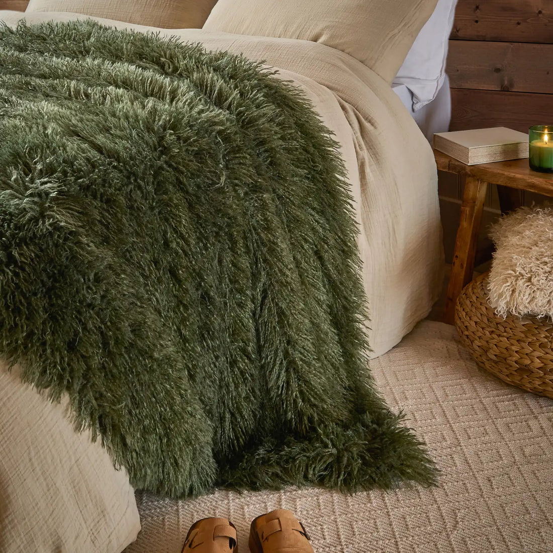 Rowan Faux Fur Throw Khaki 130 x 175cm