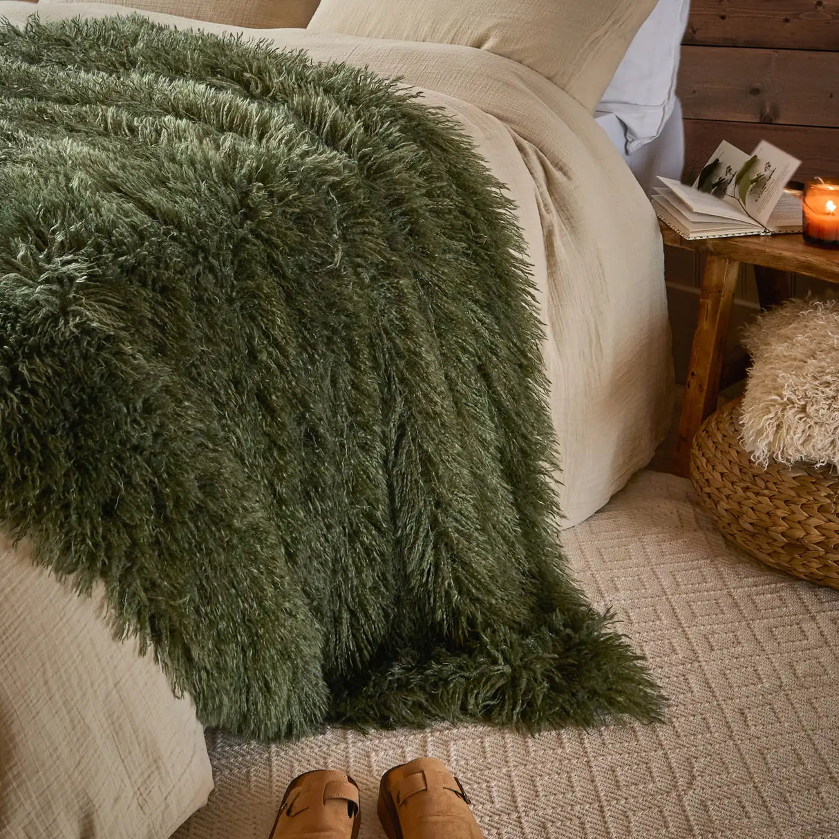 Rowan Faux Fur Throw Khaki 130 x 175cm - image 2